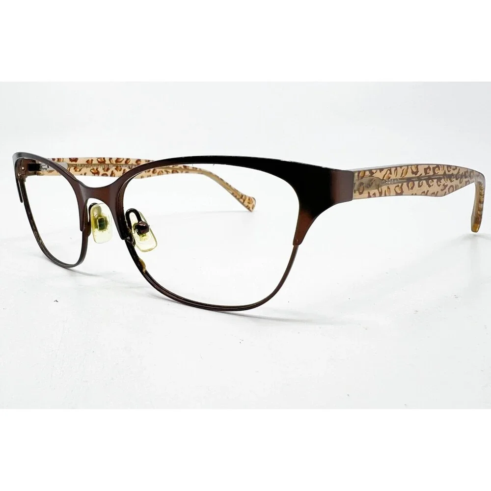 Lucky Brand Eyeglasses Womens Brown Leopard Print Cat Eye Frames 52-17-135